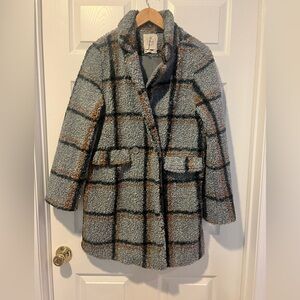 Stoosh Gray/Bluish and Black Checkered Cozy Teddy Jacket Size Medium